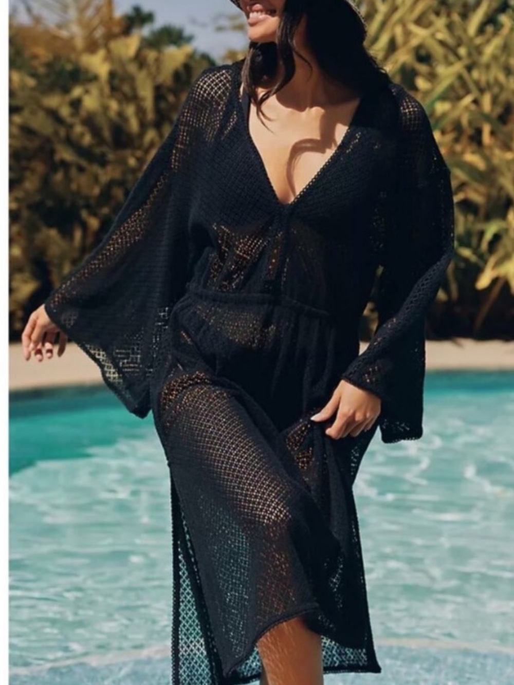 Never worn with Flaw *read XS Anthropologie Black Sheer Crochet Cover-Up Dress